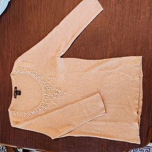 August silk brand festive scoop neck top with pearl beading and 3/4 sleeves